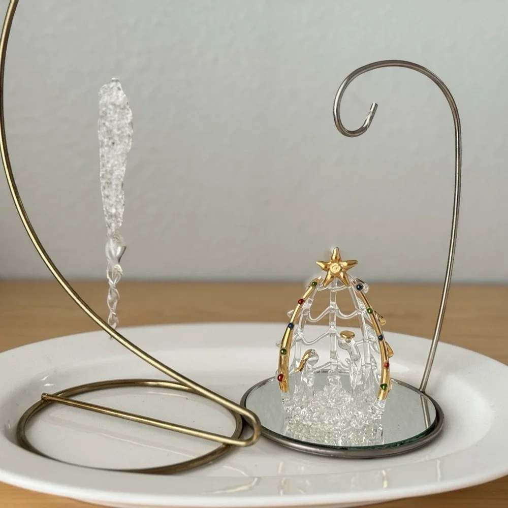 Vtg Spun Blown Glass Christmas Ornament Nativity Mary‎ Joseph Jesus Icicle Lot